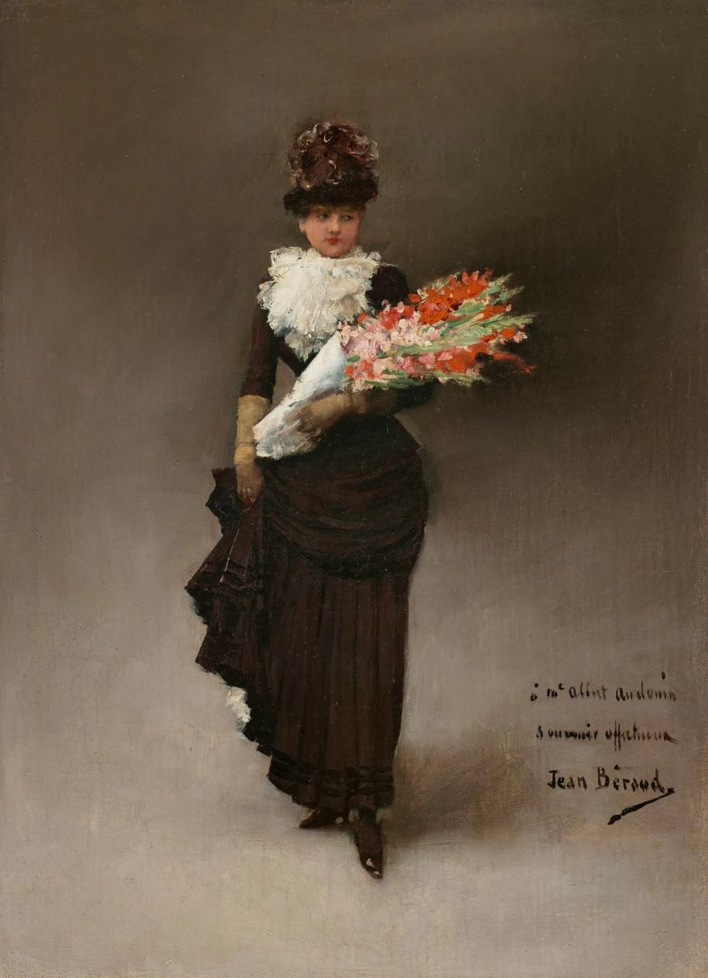 Giovane donna con mazzo di fiori